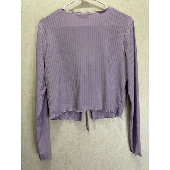 MOA MOA Lilac Tie Front Cropped Sweater Top Ribbed Y2K 90s MEDIUM Coquette Swift - Picture 4 of 8